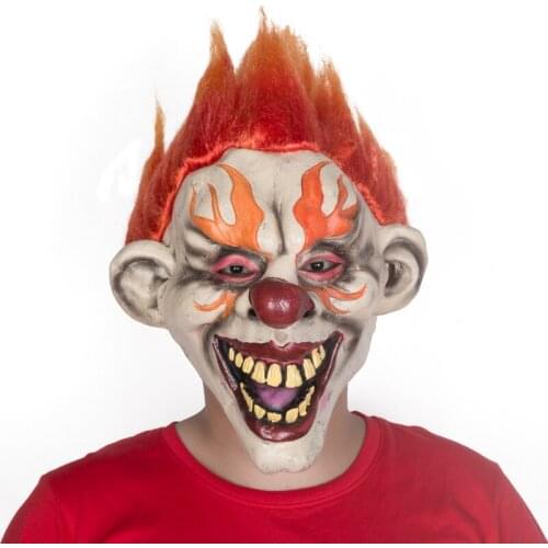 Scary Flame Clown Latex Mask Halloween Horror Theme Party Haunted House Cosplay Costume Props