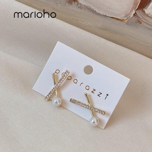 Marioho New Trend Temperament Cross Pearl Earrings 2020 New Trendy Earrings Female Net Red Fashion Simple Earrings