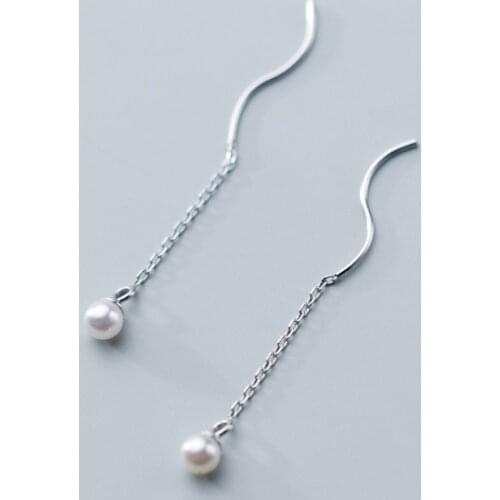 MloveAcc New Arrival 925 Sterling Silver Pearl Earrings Long Chain Design Women Ear Accessories Fine Jewelry