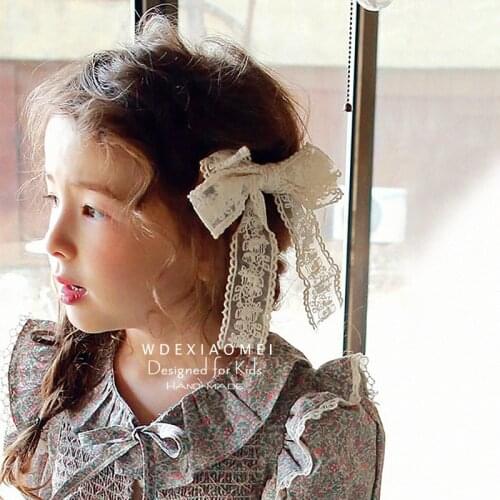 Fashion Bows Hair Clip Side Hairpins Women Girls Sweet Korean Embroidered Long Lacy Bowkont Hairgrips Barrettes Hair Accessories