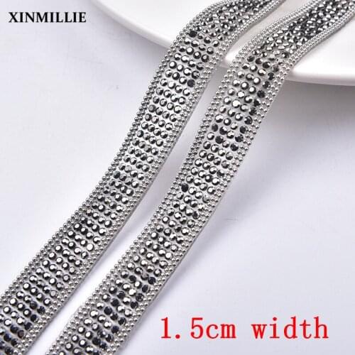 New 5yard/Lot Black Diamond Resin Rhinestone With Silver Beads Trim Hotfix Tape Iron On Banding Applique Wedding Dress Belt DIY