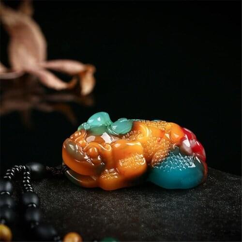 New Style Xinjiang Natural Gobi Seven Color Jadeite Pixiu Pendant Chicken Blood Onyx Men and Women Lucky Pixiu Pendant Necklace