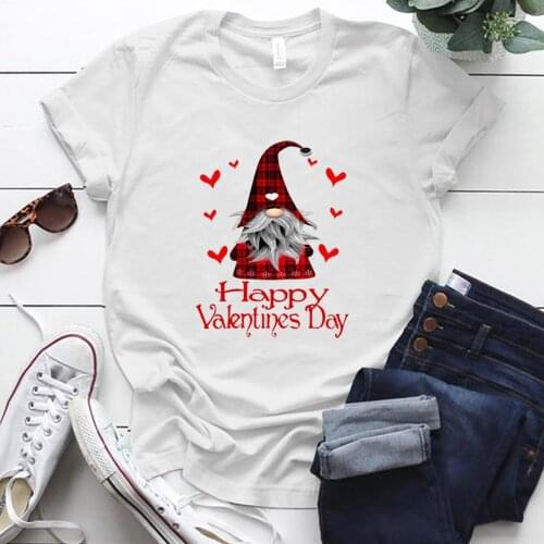 Couple Clothes Tops Women 2021 Summer Aesthetic Graphic T-shirts Short Sleeve Around Neck Woman Tshirts Kawaii Gnome Printing