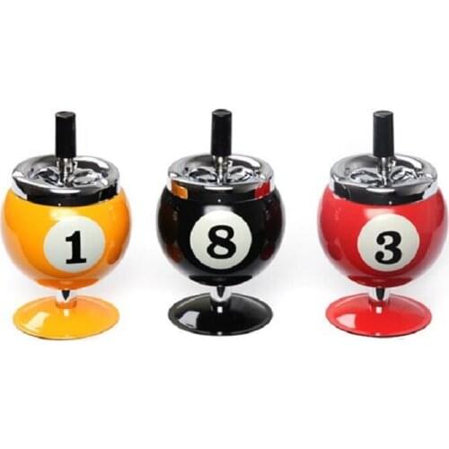 Creative Billiard Ball Design Ashtray Portable Push Metal Ash Tray with Cover for Pool House High Quality Smoking Accessories