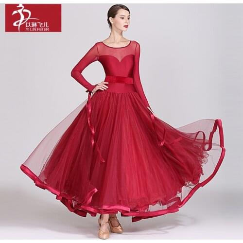 New ballroom dance dress for woman long sleeves waltz tango dance dresses standard ballroom dress S7007