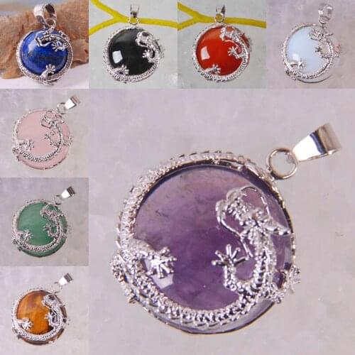 Tigereye/Green Aventurine/Rose Crystal/Opal/Carnelian/Purple Crystal/Lapis Bead GEM Pendant Jewelry Dragon S462-S469