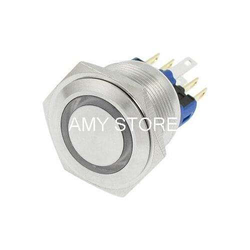 Thread 6 Pins White Momentary Stainless Push Button Switch 24V 22mm Mounting Hole