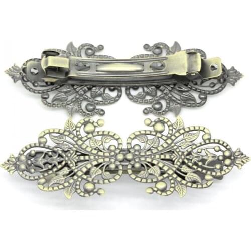 DoreenBeads Retail Copper Hair Barrette Clips Findings Filigree Flower Antique Bronze 9.4x3.5cm,3PCs