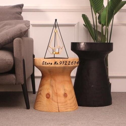 Nordic Solid Wood Edge Simple Living Room Sofa Corner Simple Log Tea Table Creative Wooden Pier Round Wooden Pile Stool