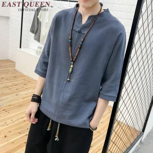 Traditional chinese clothing for men male Chinese mandarin collar shirt blouse wushu kung fu outfit tops linen shirt KK1663