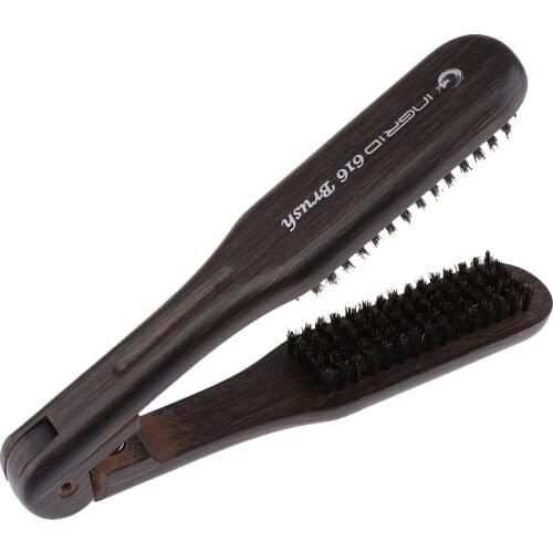 V Shape DIY Salon Hairdressing Hair Straightening Hair Brush Straightener Wooden Anti-static Dual-Brush Comb