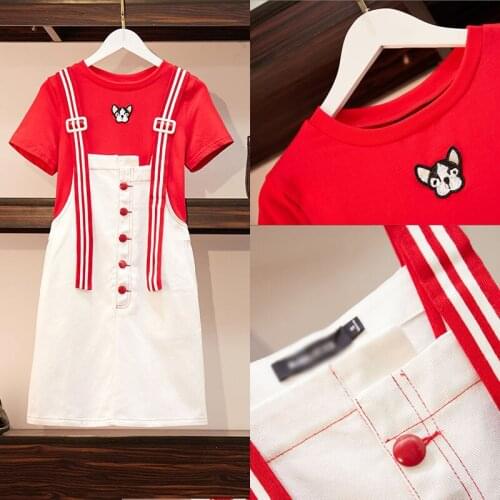 Skirt Set A-line Skirt Strap Skirt Striped Dress T-shirt Half-length Skirt Ladies Suspender Skirt Womens Set Short Sleeve Dress