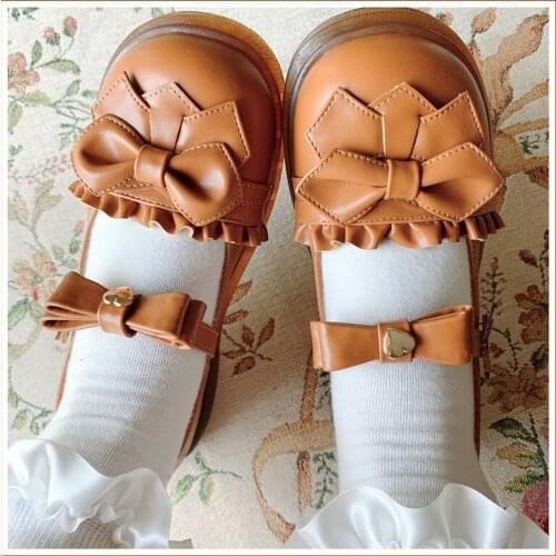 Lolita Pu Kawaii Women Shoes Bow Retro Students Cute Round Toe Sweet Girls Japanese Harujuku Gothic Female Tea Party Lolita Shoe