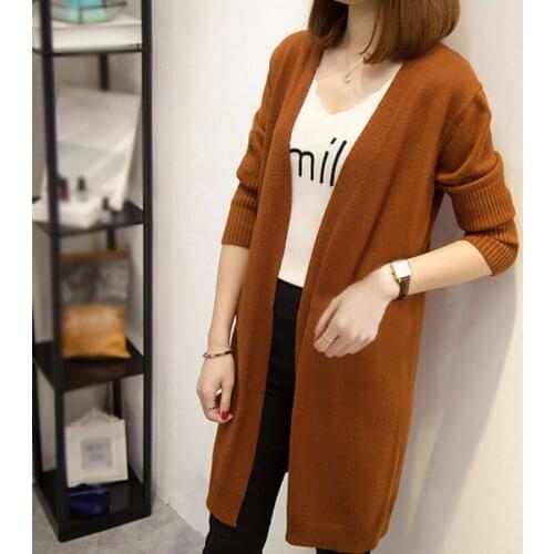3XL Knitted Cardigan Coat Women Autumn Winter Solid Color Long Coat Ladies Loose Jacket Outerwear Apricot Color Hot