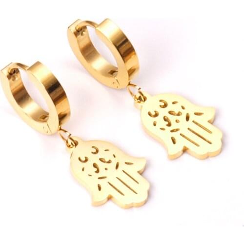 Gold Vintage Hand Shape Drop Earrings Stainless Steel Earrings for Women Fashion Jewelry Party Gift