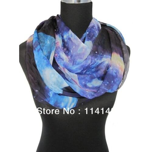 10pcs/lot Fashion Ladies Galaxy Planet Space Star Sky Print Poly Circle Loop Snood Infinity Scarf ,Free Shipping