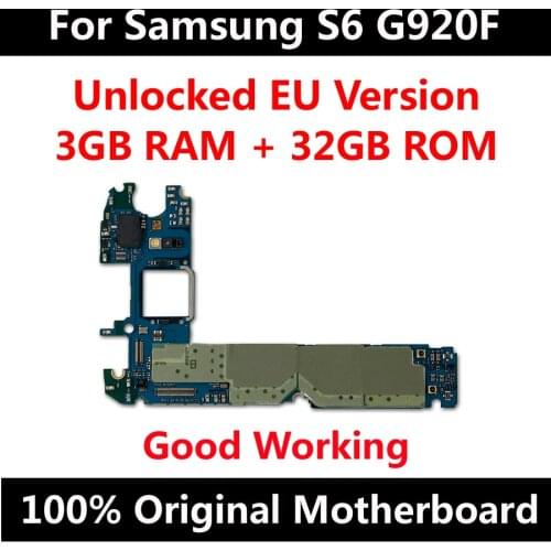 32GB 64GB Unlocked For Original Samsung Galaxy S6 G920F Motherboard Full Tested Mainboard With Chips IMEI Android OS Logic Board