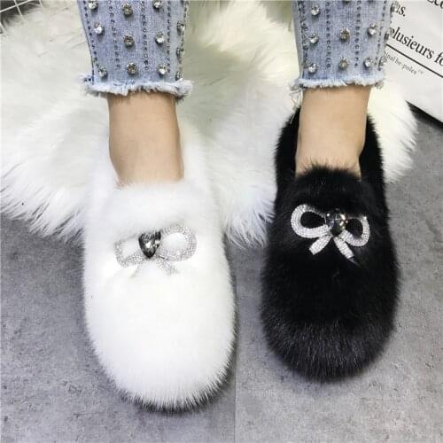 100% Mink Fur Flats Womens Fur Flats Rwal Mink Fur Flats Cute Ladies Flat