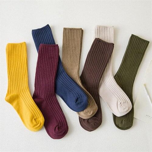 2019 New Loose Socks Women 200 Needles Cotton Knitting Rib Solid Colors 14 Kinds of 4 Seasons Basic Daily Women Socks