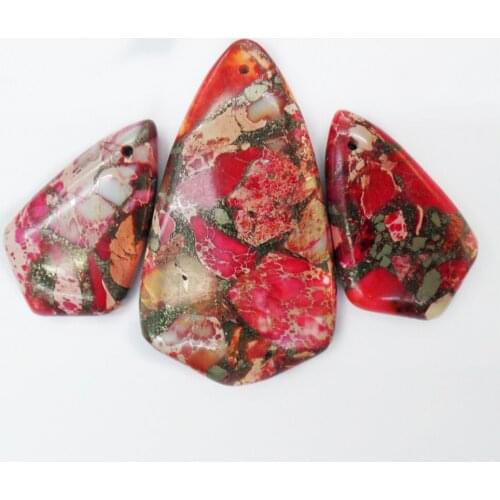 3Pcs/set 50x28x7mm/33x20x6mm Wholesale Rose Sea Sediment Jasper & Pyrite Shield Pendant Bead DIY Jewelry Accessories S922