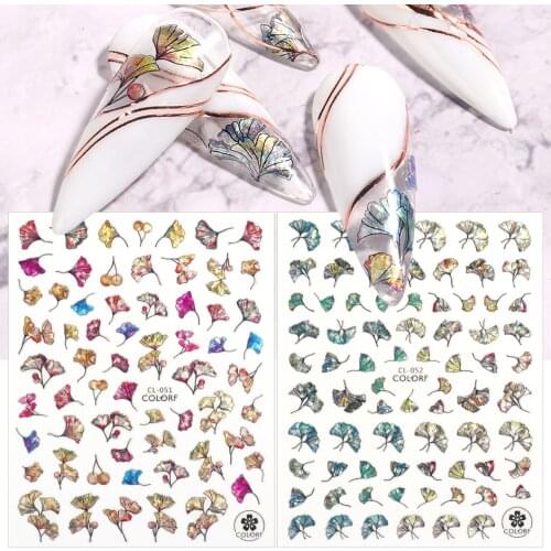 3D Laser Leaf Press on Nails Gingko Clover Petals Nail Sticker Decals Design Summer Shamrock Sliders for Manicure NTCL037-052