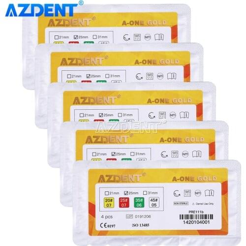 5 Boxes AZDENT Dental Reciprocating Endodontic Root Canal Niti File 25mm Engine Use Golden 4pcs/Box