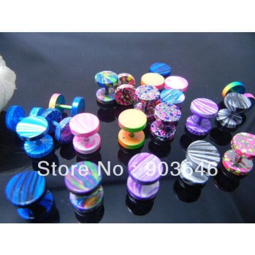 50pcs Free Shippment Body Jewelry- Color Printed Cheat Plugs Fake Ear Plug Ear Studs/Earring Illusion Plugs 8mm