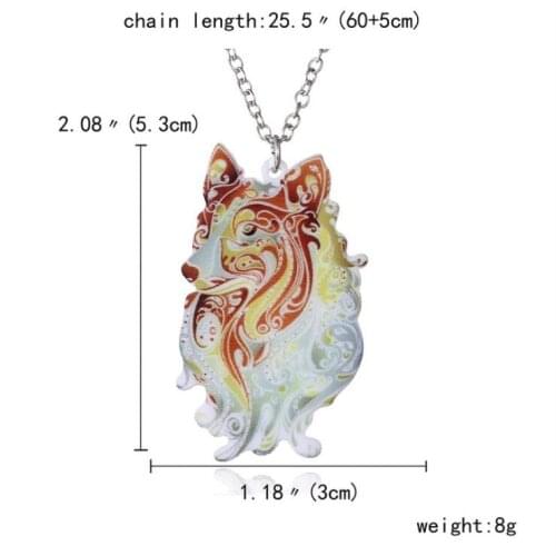 Acrylic coloured drawing Wolf necklace