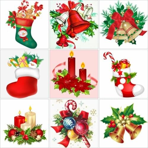 AZQSD Diamond Painting Christmas Bell Boot Candle Gift Home Decor Diamond Embroidery Cartoon Rhinestones Handmade