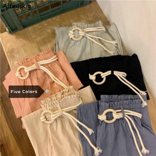 Pants Women Wide Leg High Waist Elastic Ruffle Ulzzang Leisure All-match Pleat Korean Style Trendy Solid Summer Trousers Friends