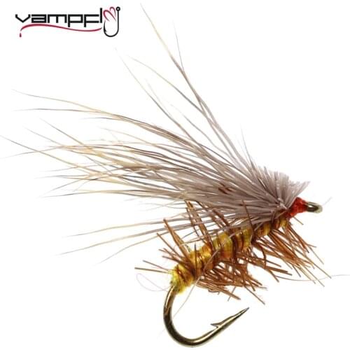 Vampfly 6pcs #12 Yellow Body Elk Hair Caddis Dry Flies All Season Pattern Trout Fly Fishing Lures