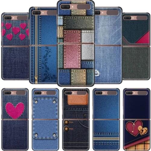 Phone Case For Samsung Galaxy Z Flip Cover ZFlip 5G 6.7" Shockproof Black Hard Shell Luxury Funda Coque Blue Fabric Pants Art
