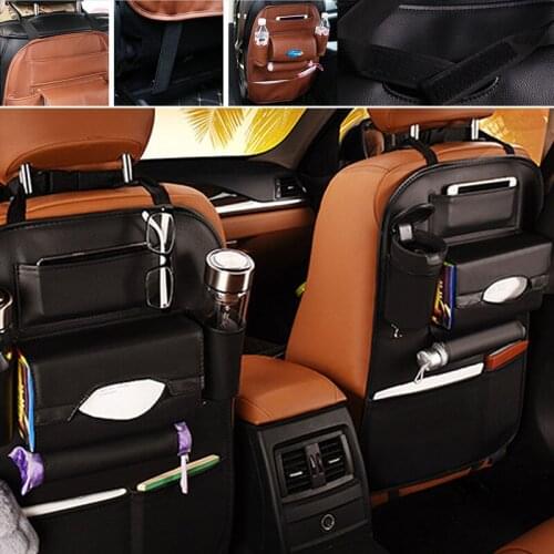Black Car Leather Seat Back Multi-Pocket Storage Bag Organizer iPad Phone Holder