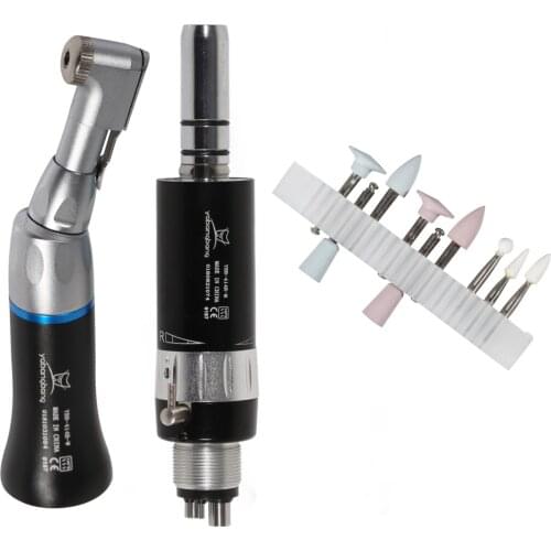 Dentist Slow Low Speed Contra Angle Handpiece + 4Hole Motor E-Type Black fit NSK + Composite Polishing Kit