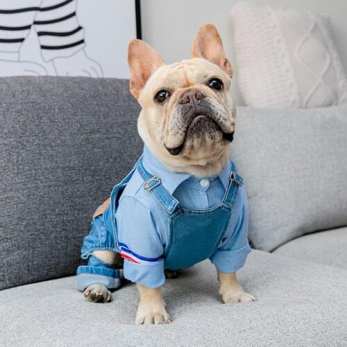 Denim Pet Jumpsuit French Bulldog Pet Clothes For Medium large Dogs Costume Fat Dogs Clothing Jeans Fashion Dog Coat Ropa Perro