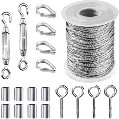 Stainless Steel Rope Outdoor Lights Hanging Kit Include 304 Stainless Steel Cable Rope Lag Screw Eye Screw Wire