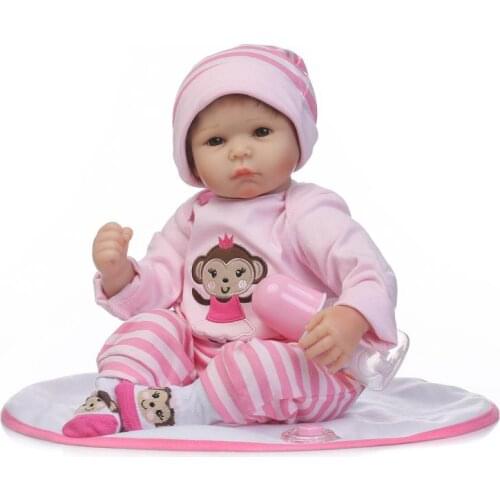 52cm Monkey Pink Clothes Reborn Baby Doll Soft Vinyl Lifelike Baby Play House Toys Cotton Body Accompany Sleep Doll