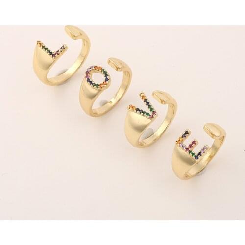 Trendy Geometric Letter Zircon Ring Copper Adjustable Open Rings For Women And Men Fashion Jewelry Accessories