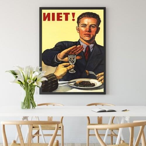 Vintage Union Soviet Refusal To Drink Wall Art Canvas Painting Nordic Posters and Prints Wall Pictures for Living Home Decor
