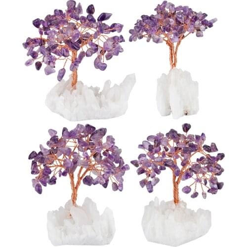 Natural Crystal Money Tree With Rock Quartz Base Reiki Healing Amethyst Tree For Wealth And Luck