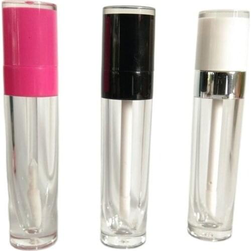 Empty Lip Gloss Tube Pink Black White Cap Round Plastic Lipgloss Containers Lip Gloss Tubes with Clear Bottle 50pcs/lot