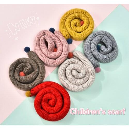 Children Winter Soft Sweet Hair Ball Scarf Baby Loveky Warm Knitted Soild Scarves for Boys Girls Colorful Kids Scarf Thick Warm