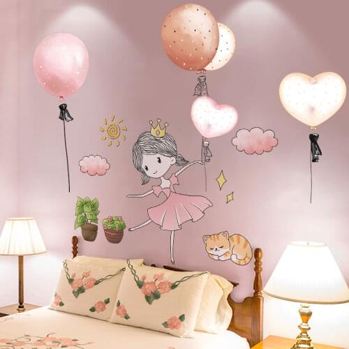 [shijuekongjian] Ballet Girl Dancer Wall Stickers DIY Cartoon Balloons Wall Decals for Kids Rooms Baby Bedroom House Decoration
