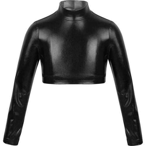Hip-hops Kid Clothes Girls Hip-hop Jazz Dancewear Long Sleeves Mock Neck Strappy Crop Top Dancing Stage Performance Cropped Top
