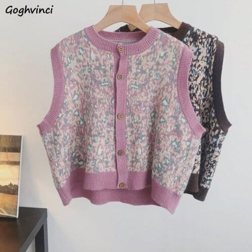 Spring Women Sweater Vest Single Breasted Knitted Waistcoat Female Leopard Vintage Folk Style Buttons New Trendy Fashion Outwear