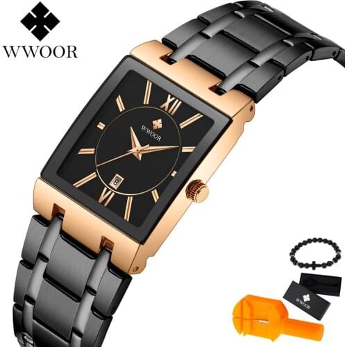 WWOOR Men Watches Luxury Quartz Watch Black Bracelet Waterproof Dropshipping Watch For Male Quartz Clock Relogio masculino