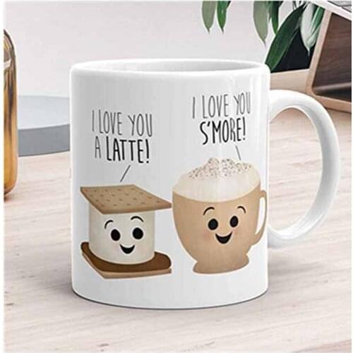 Funny Mug - I Love You A Latte I Love You S'more - Love Mugs With Sayings Couple Food Puns Happy Valentines Day Gift,11oz Cerami
