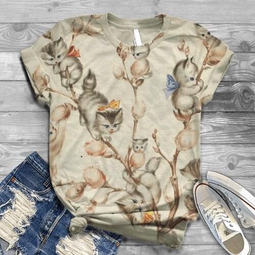 Women Short Sleeve 3D Animal Print T Shirt New Summer Casual Loose Cute Cat Tshirts Fashion Female Tees Top Plus Size S-4XL