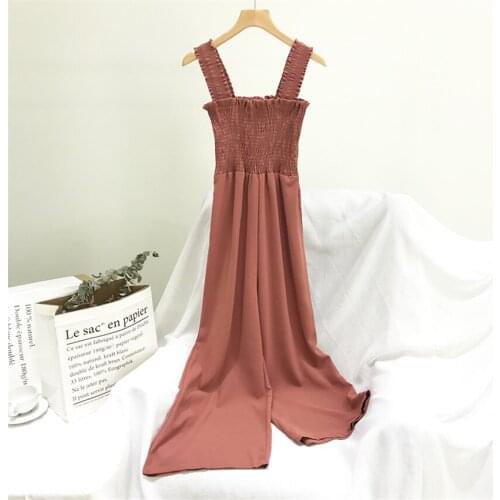 2021 New Spring Slim Women Chiffon Jumpsuit Retro Summer Casual Lady High Waist Pants Wide Leg Pant Outwear Trousers Femma 1426