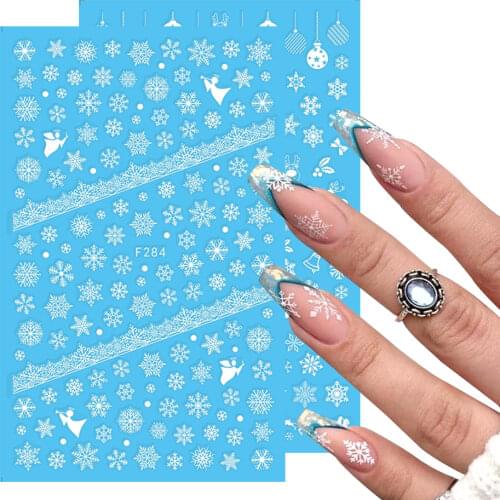 1pcs 3D Winter Nail Stickers Snowflakes Lace Sliders Decals White New Year Decor Christmas Design Nail Accessories NFF281-284